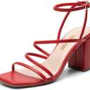 DREAM PAIRS Women's Heels Chunky Block Strappy Square Open Toe Ankle Buckle Heeled Sandals Wedding Party Dress Shoes Indie, 8.5
