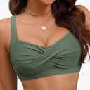 Women's Twist Front Bikini Top Only Padded Large Bust Adjustable Wide Straps Swim Bathing Suit Tops for Women S
