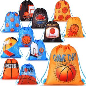 12 Pieces Basketball Party Favor Sports Drawstring Present Bags Travel Basketball Goodie Bags 12 Styles Backpack Candy Bags Gym Drawstring Bags for Party Gym Workout Supplies (10 x 12 Inch)