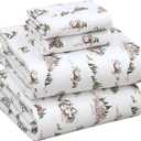 RUVANTI Flannel Sheets Queen Size - 100% Cotton Double Brushed Bed Sheets, Deep Pockets 16 Inches Queen Sheet Set, All Seasons Breathable & Extra Soft - Warm & Cozy, 4 Piece, Hilly Huts