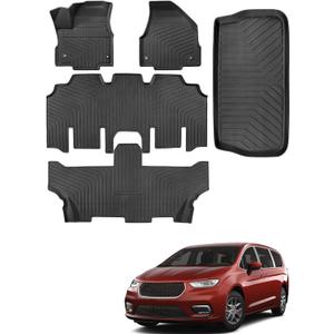 for Chrysler Pacifica 2017-2025 2026 7/8 Passenger (No Hybrid) Floor Mats Cargo Liner Carpet All Weather TPE Mat for Voyager 2020-2026, for Pacifica/Voyager 2018 2019 2021 2022 2023 2024 Accessories