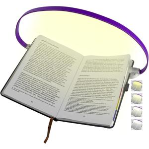 ROOKIELEDS Rechargeable Book Light for Reading, 12 LED Eye-Care Reading Light, 4 Color Temperatures, Stepless Dimming, No Flicker, Evenly Distributed Lighting for Books, Perfect for Reader (Purple)