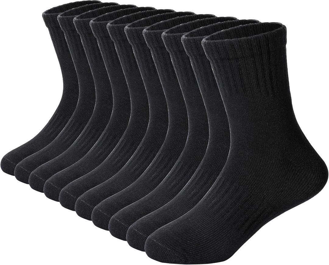 DoSmart Kids Athletic Crew Socks Boys Girls Classics Cotton School Uniform Childs Sports Breathable Casual Socks 10 Pairs (9-12 Years)