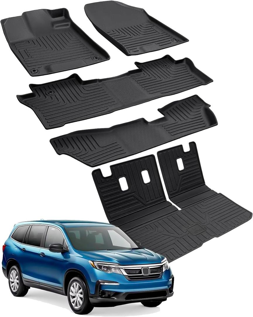 Floor Mats & Cargo Liner for Honda Pilot 2022 2021 2020 2019 2018 2017 2016, All Weather Floor Mats for Pilot 8 Seats, Trunk Mat with Backrest Mat for Pilot Accessories 2016-2022