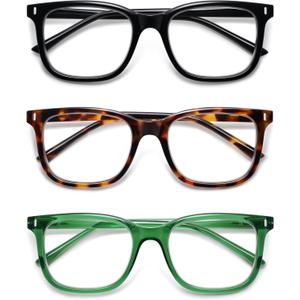 AMOMOMA Trendy Oversized Blue Light Stylish Readers for Women,Retro Square Cute Sturdy Computer Womens Reading Glasses AM6216 (C1+c2+c4 Black/Tortoise/Transparent Green)
