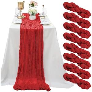 5 Pack Red Cheesecloth Table Runner 10Ft Gauze Cheese Cloth Table Runner 35x120Inch Romantic Boho Table Runners for Wedding Birthday Party Bridal Baby Shower Engagement Anniversary Summer Home Décor