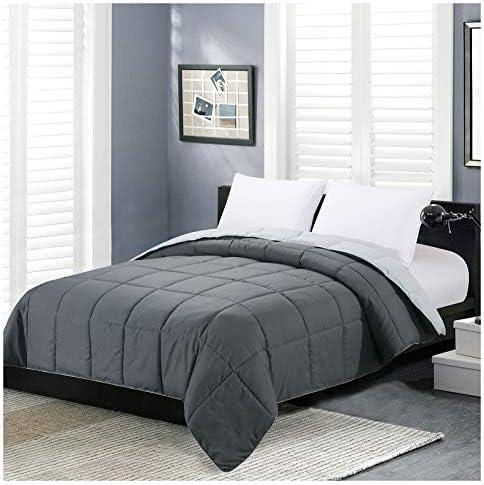 Homelike Moment Twin Comforter Duvet Insert- Grey Down Alternative Bed Comforter Twin Size, Lightweight Bedding Comforters Quilted Soft All Season Reversible Dark Gray/Light Grey