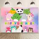 Cute Animal Background Birthday Decorations, Cute Animal Happy Birthday Banner Backdrop for Cute Animal Birthday Party Supplies (5x3ft)