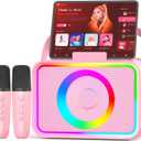 Karaoke Machine,Portable Bluetooth Speaker with 2 Wireless Microphone for Adults & Kids with LED Lights, Karaoke Microphone with PA System Supports USB/TF/AUX,Gift for Party (Pink)