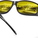 URUMQI Night Vision Driving Glasses Fit Over Eyeglasses for Men Women, Anti Glare Polarized Nighttime Glasses Yellow Lens (A01 Glossy Black Frame/Night Vision Lens)