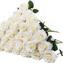 LVEFIT Artificial Rose Flower Ivory Flowers Ivory Roses White Roses Silk Flowers 30 pcs with Long Stem Silk Roses Bouquet for Wedding Bridal Shower Party Home Decoration