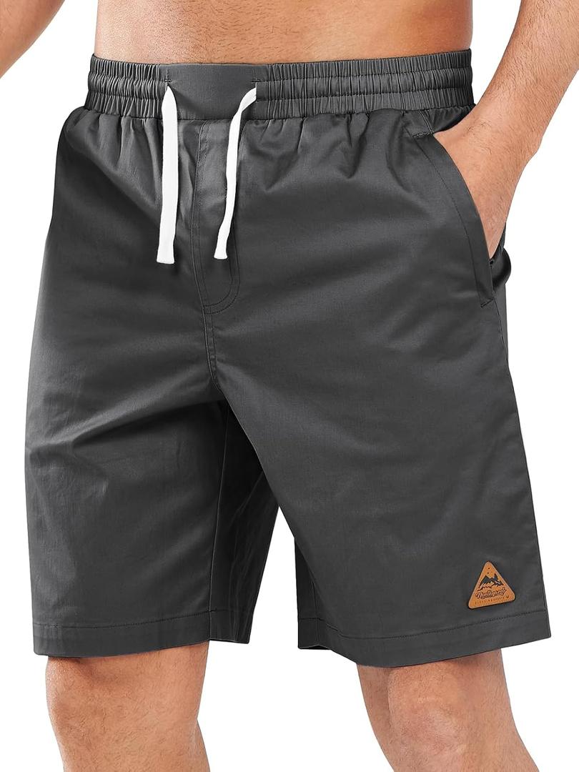 NORTHYARD Mens 9 Inch Casual Cotton Board Shorts Zipper Pockets Quick Dry | Golf, Beach, Work, Hiking, Fishing, Drawstring, Elastic Waist, Pull On, Lightweight, Travel (Gray, S)