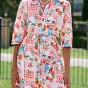 PRETTYGARDEN Womens Rompers for Summer 2025 Beach Vacation Clothes Short Sleeves Floral Jumpsuits Beach Cover Up (XL)