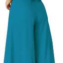 ROYLAMP Women's Summer 2 Piece Outfits Round Neck Crop Basic Top Cropped Wide Leg Pants Set Jumpsuits (Blue, M)