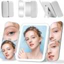 Tri-fold Vanity Mirror with Light,1X/5X/10X/20X/30X Makeup Magnifying Mirror with Lights,Rechargeable Travel Makeup Mirror with Foldable Stand,Dimmable in 3 Colors,Touch Control (White)