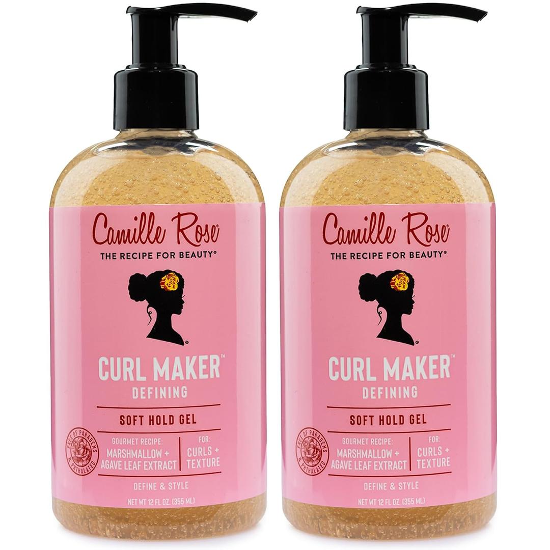 Camille Rose Curl Maker Defining Gel, Soft Hold 2-Pack Textured, Curly Hair Moisture, Detangler, Frizz Control with Nourishing Botanicals, 12 Fl Oz