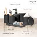 ZCCZ Black Stone Bathroom Accessories Set 6 Pieces - Toothbrush Holder, Lotion Dispenser, Qtip Container, Vanity Tray, Tumbler - Countertop Organizer for Bathrooms - Elegant and Functional Dcor Set