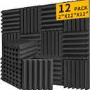 Acoustic Foam Panels 12 Pack 2" x 12"x 12" Saiqiang Soundproofing for Wall Noise Absorbing Sound-Damping Black Sound Insulation Wedges Fire-Resistant Sound Proof for Studio, Office, Gaming Room