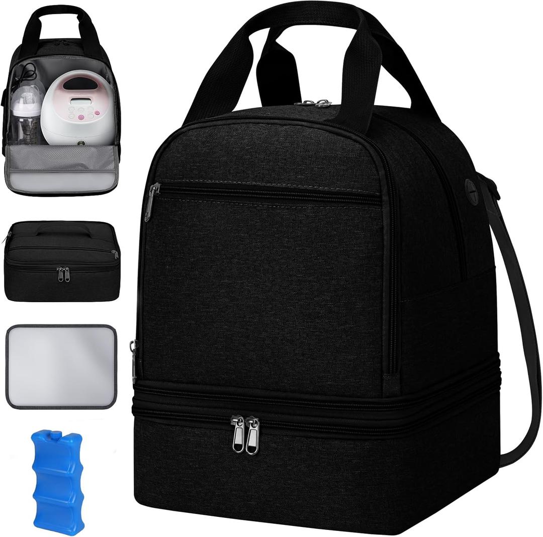 Pump Bag for Spectra S1 S2, Wearable Breast Pump Bags with Ice Pack, Pumping Bag with Waterproof Mat for Pump Accessories, Insulated Bottle Bags for Work Travel and Family, Black