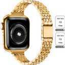 QUNDAXI Slim Watch Band Compatible with Apple Watch 42mm 46mm Metal Stainless Steel Watchband Suitable for iWatch Series 11 10 Women Luxury Strap (Gold, Series 11/10 42mm)