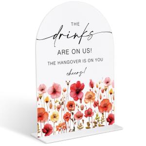 2 x Acrylic Wedding Signs The Drinks Are On Us Bar Sign for Reception, 6x8" Arch Acrylic Table Decor, Love Is In Bloom & Baby In Bloom Decorations for Baby Shower Bridal Shower Engagement Party