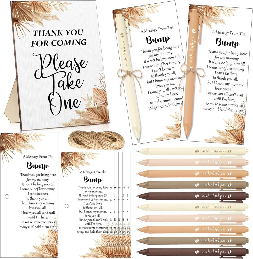 Sintuff 50 Set Baby Shower Favors for Guest 1 Thank You for Coming Sign 50 Ballpoint Pens 50 Thank You Cards with Twine Baby Shower Return Gifts for Gender Reveal(Retro Colors,Boho)