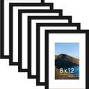 PEALSN 8x12 Picture Frame Set of 6, Display Pictures 6 x 8 with Mat or 8 x 12 without Mat for Wall Mounting or Table Top Display, Photo Frames Collage for Wall Decor, Black