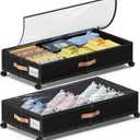 Under Bed Storage with Wheels, 2-Pack Under Bed Storage Containers with Clear Lids, XXL 65L Under the bed storage Organizer Bins, Rolling Under Bed Metal Drawer for Clothes,Shoes,Toys (Black, 2-Pack)