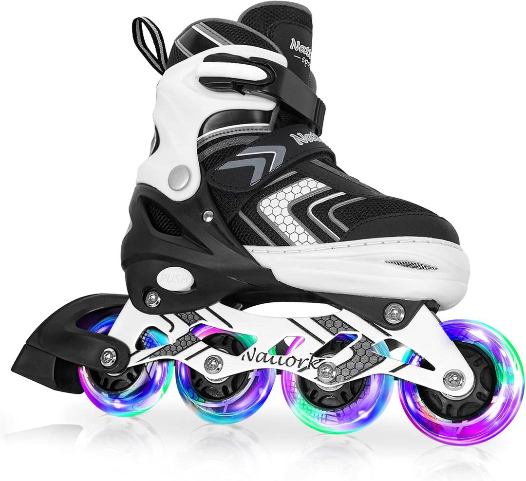 Nattork Inline Skates for Kids Girls Boys with Full Light Up Wheels,Adjustable Safe Durable Inline Skates,Outdoor Roller Skates for Girls Boys Youth Beginners (Medium-Big Kid (1-4 US), Black)