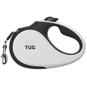 TUG 360° Tangle-Free Retractable Dog Leash | 16 ft Strong Nylon Tape | One-Handed Brake, Pause, Lock, White