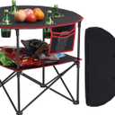 VEVOR Folding Camping Table, Portable Outdoor Lightweight Picnic Table, 600D Oxford Fabric Waterproof Canvas Travel Beach Tables, with 4 Cup Holders, Carry Bag, for Tailgating Camping Picnic, Black, Round, 28.3-inch Diameter