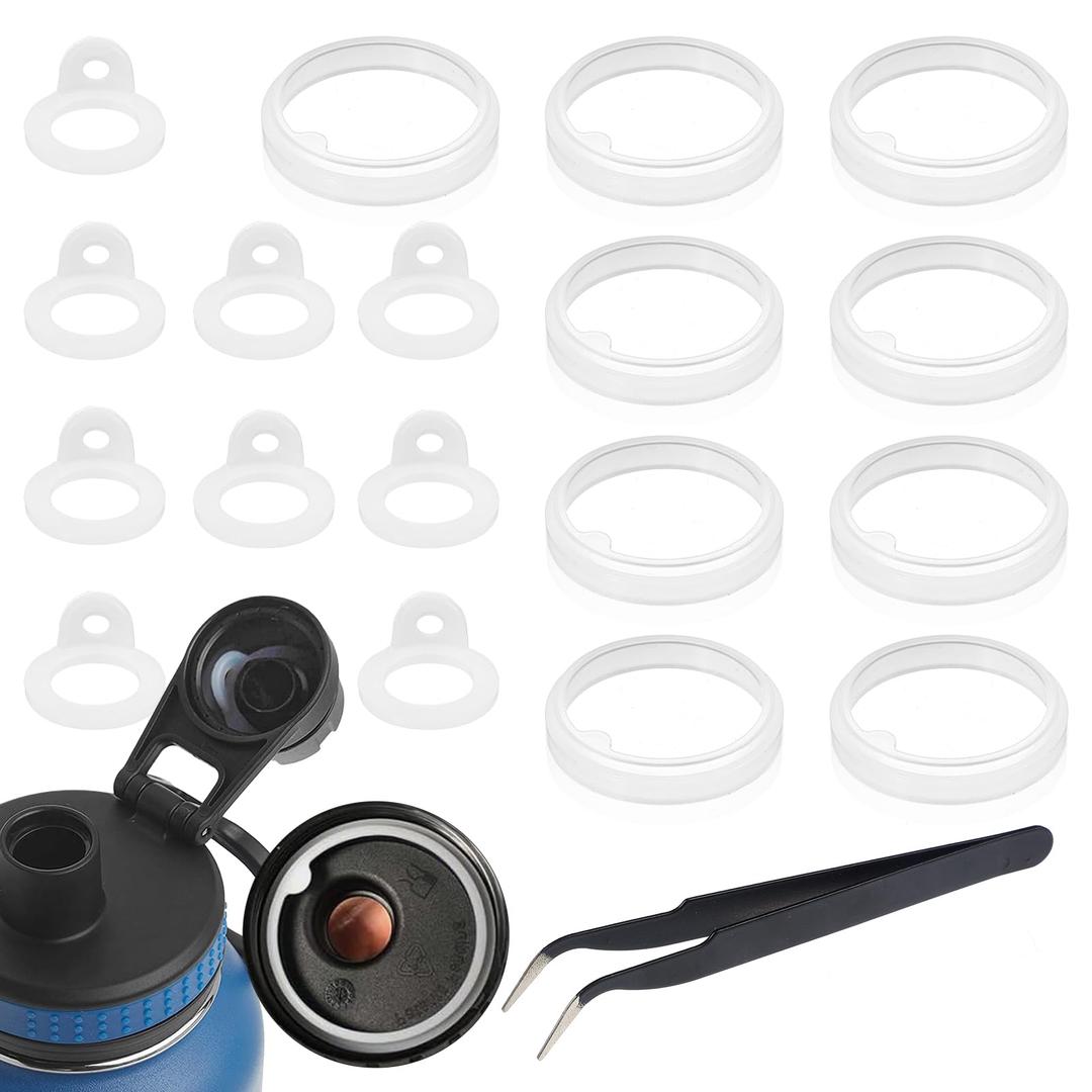 18Pcs Silicone Water Bottle Gasket Replacement Accessories & Tweezers, Rubber Gasket Rings Replacement for Hydro Flask, Silicone Seal Rings Replacements Compatible with 24/32/40/64oz Water Bottles Cap
