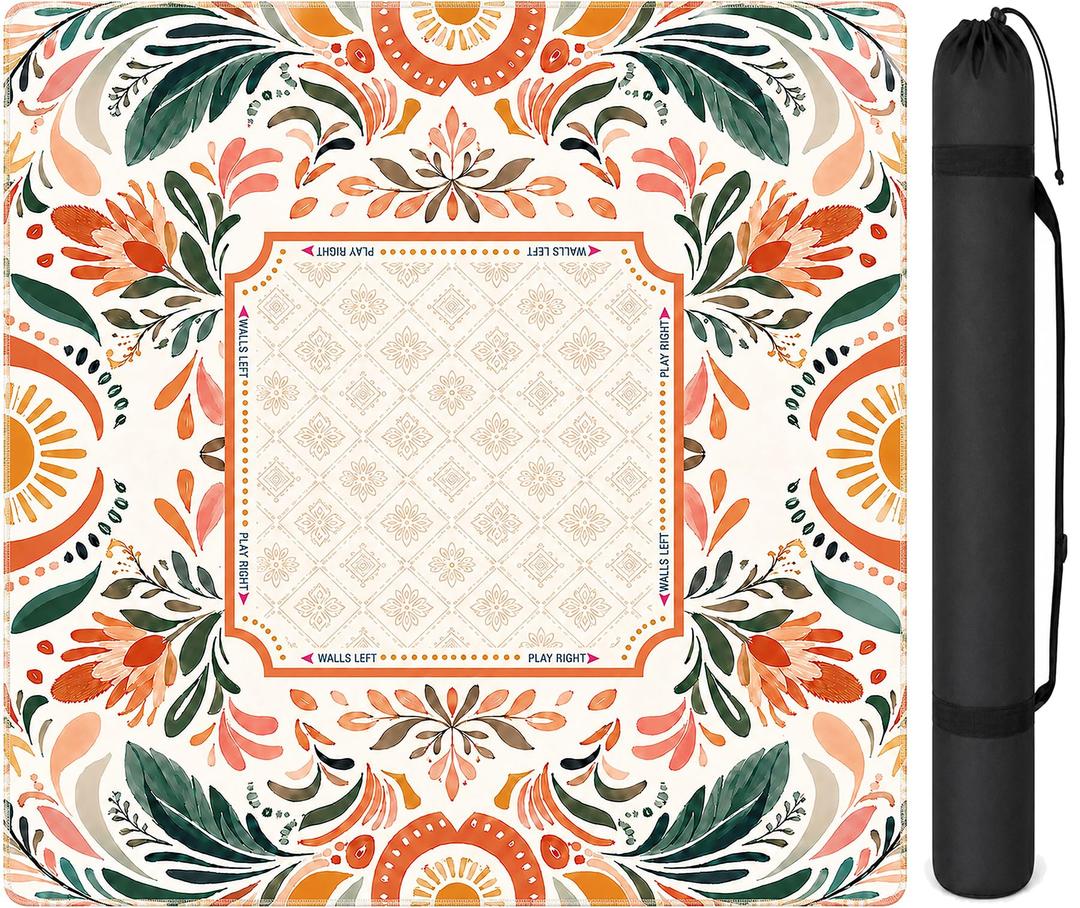 American Mahjong Mat for Table 31.5in 3mm Non-Slip Boho Floral Mah Jong Mat