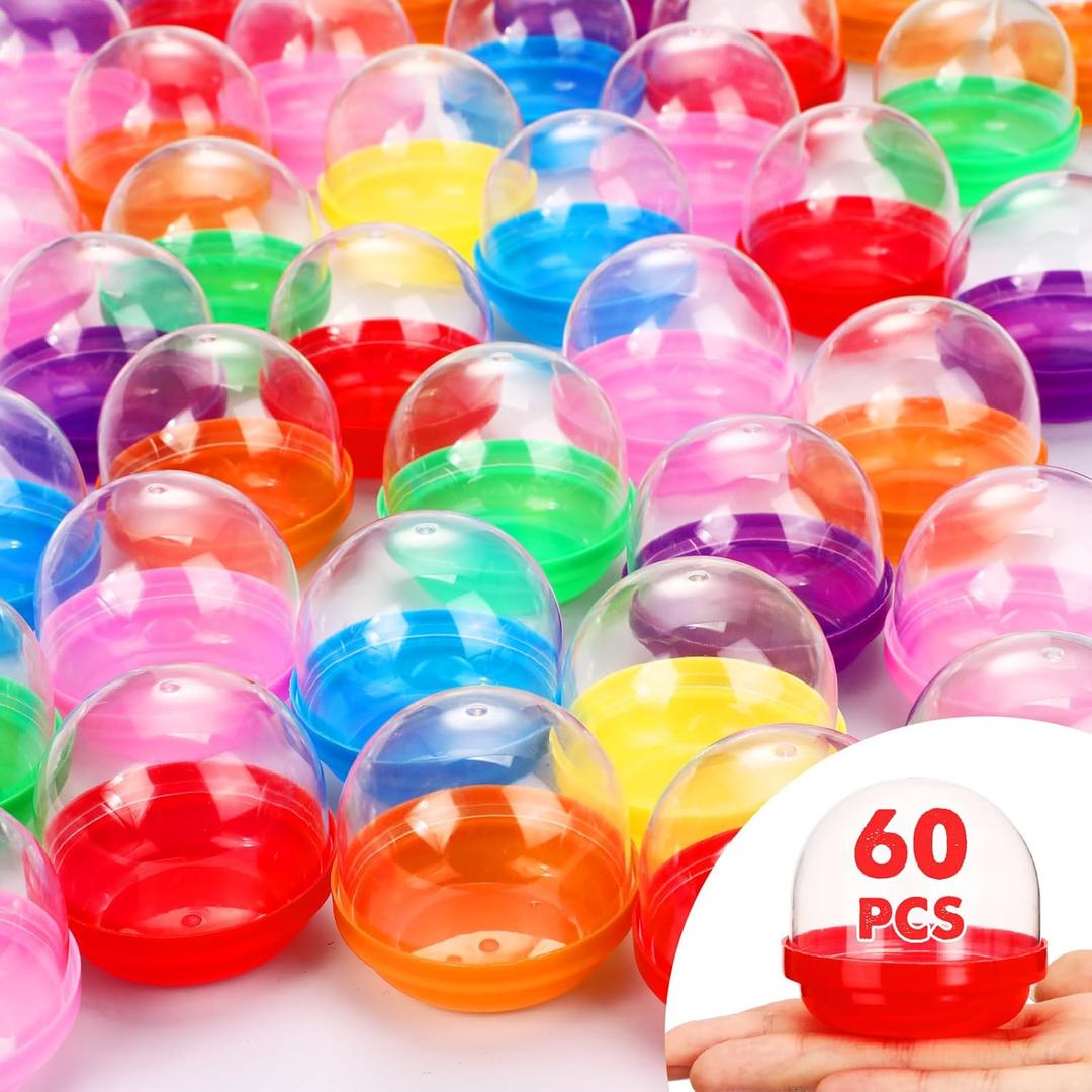 HyDren 60 Pcs 2 Inch Gumball Vending Machine Capsules Empty Round Colored Capsules Balls Plastic Containers Toy for Prizes Party Favors Easter Classroom Exchange Gift(Flat Base)