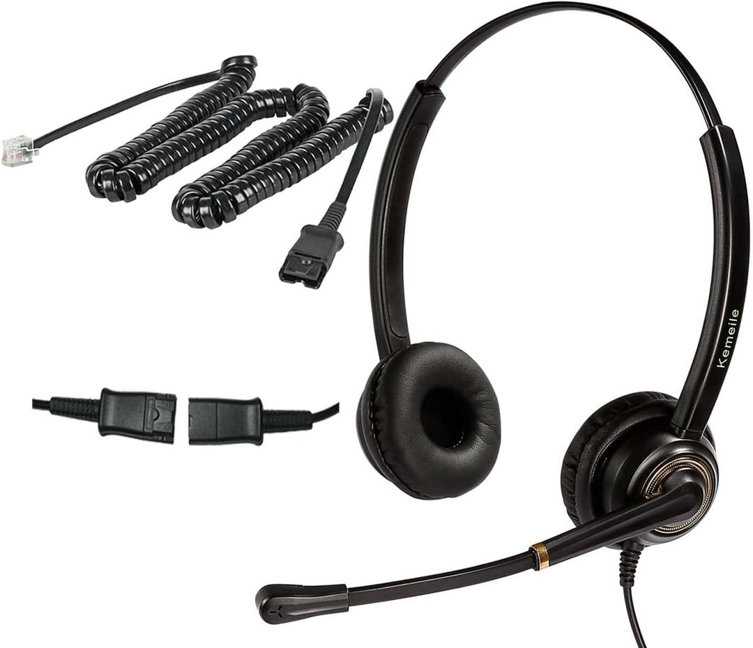 Corded Telephone Headset with Noise Cancelling Mic RJ9 U10P Bottom Cable Compatible with Polycom VVX, Avaya Digital, Fanvil, AudioCodes, Nortel, Office Call Center Landline Deskphones