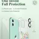 GVIEWIN for iPhone 11 Case Floral, with Screen Protector&Camera Lens Protector,[Non Yellowing] Soft Shockproof Clear Phone Protective Cover for Women, Flower Pattern Design 6.1"(Bloomcore/Green)