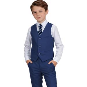 Boys Suit Kids Formal Easter Outfit Wedding Ring Bearer Suits for Boys Dress Vest Pants Set with Shirt and Tie (8, Navy Blue)