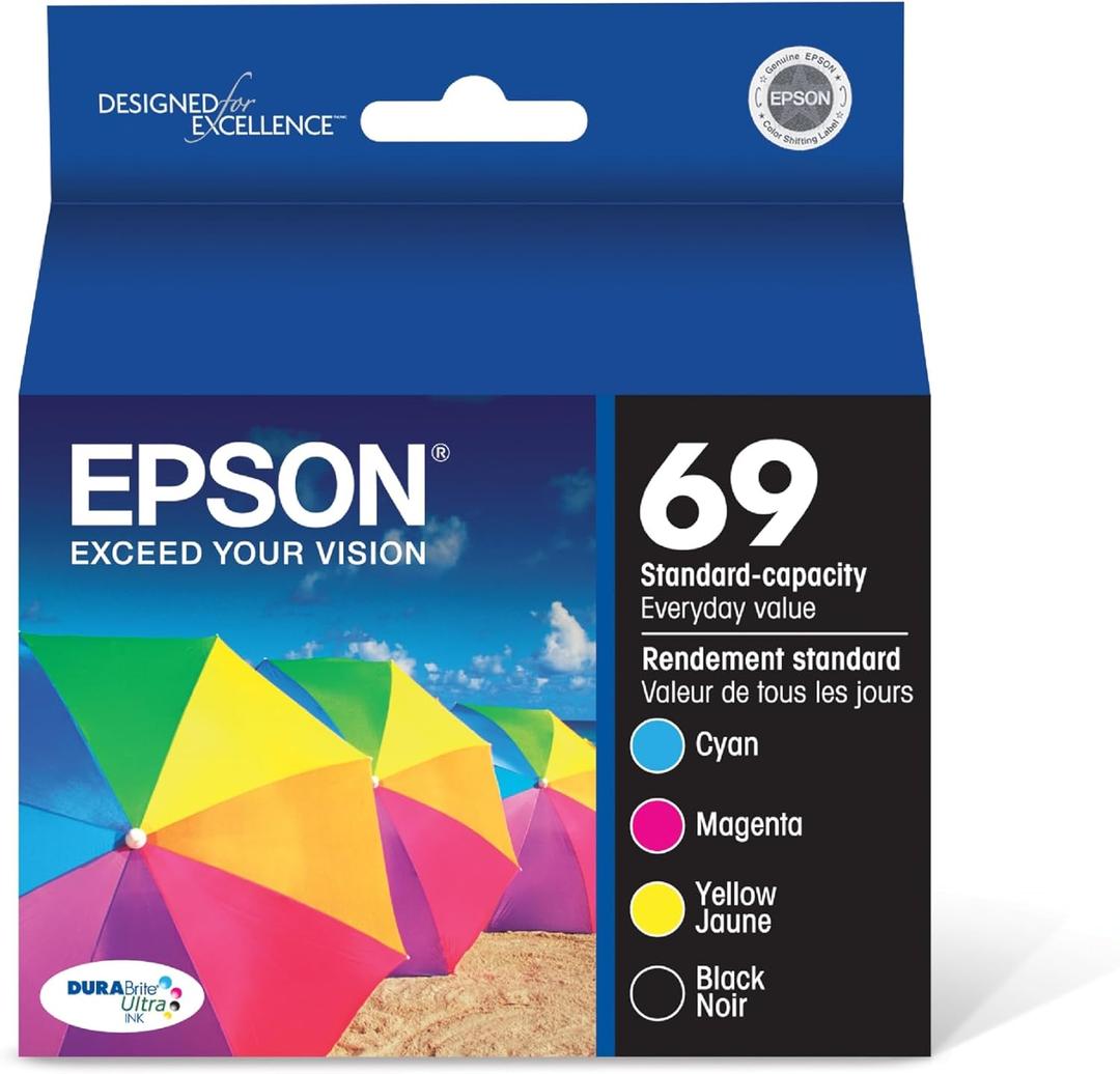 EPSON 69 DURABrite Ultra Ink Black & Color Combo Pack For CX-6000, 7000F, 7400, 8400, 9400, 9475; NX-400, 415, 510, 515; WF-1100, 600, 610 and other select models (Color Cyan/Magenta/Yellow/Black Jaune Pack)