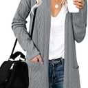 MEROKEETY Women's Casual Long Sleeve Open Front Cable Knit Cardigans Lightweight Solid Color with Pockets Size S