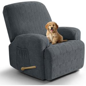 VANSOFY Recliner Chair Covers, 4-Pieces Stretch Recliner Cover Jacquard Soft Reclining Chair Slipcover Furniture Protector with Elastic Bottom for Lazy Boy Recliner(Dark Gray) (1 Seat)
