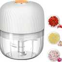 Electric Garlic Chopper, Mini Portable Veggie Chopper, 250ML Garlic Grinder Masher Onion Chopper, Blender to Vegetable, Wireless Food Processor for Ginger, Chili, Fruit, Meat, etc (White)