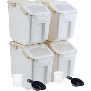 Saim Flour Storage Containers Bin 25lbs, 4Pack Airtight BPA Free Rice & Food Dispenser with Measuring Cup, Scoop - Kitchen Pantry Organizer for Flour, Rice, Grain, Cereal, Pet Food (Grey)