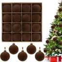 3.15" Brown Velvet Christmas Ball Ornaments Set, 16 pcs Flocked Brown Xmas Tree Decoration, Large Shatterproof Decorative Hanging Balls for Party Holiday Wreath Garland Home Décor