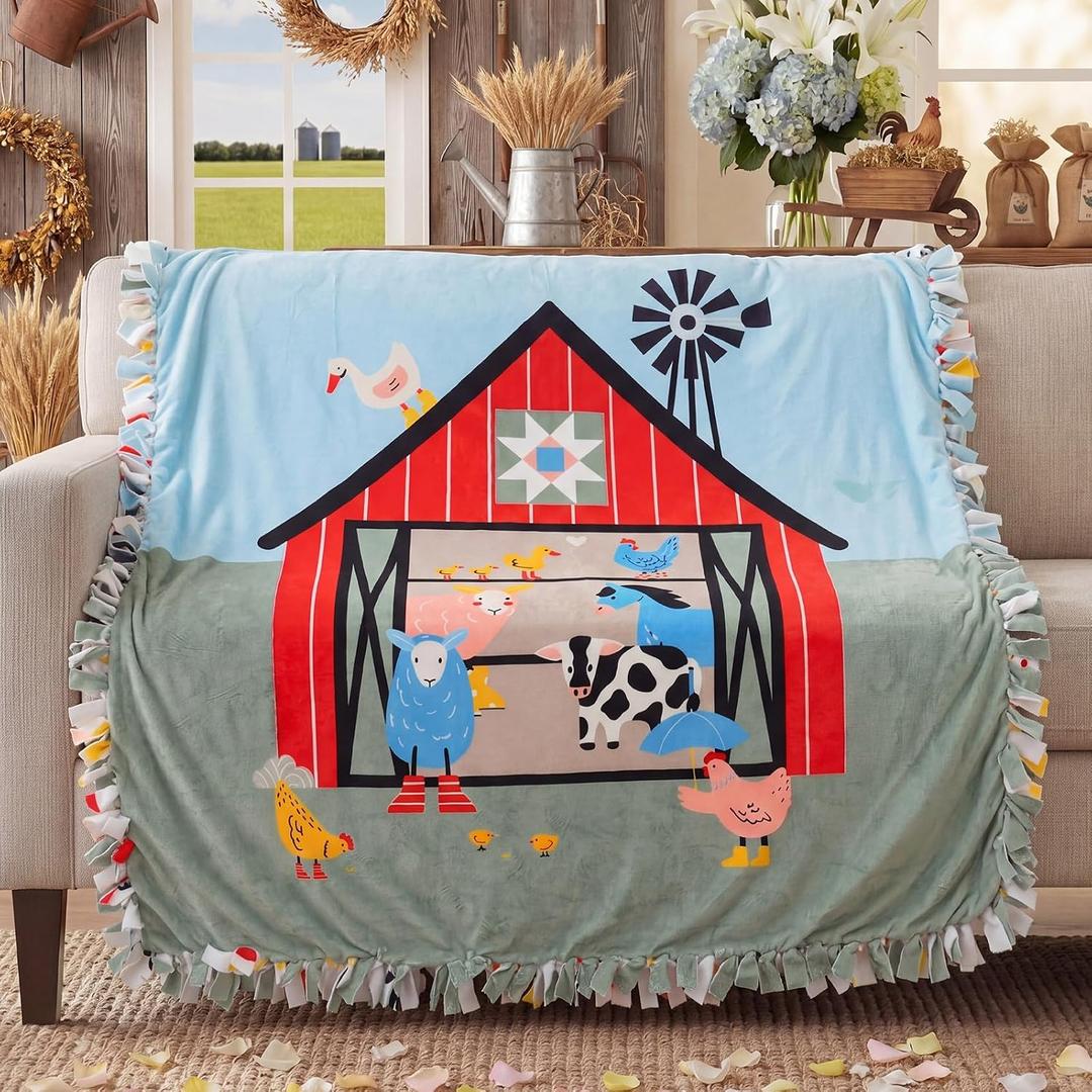 Chumia 2 Pcs/1 Set Farm Animal DIY Tie Throw Blankets 57 x 57 Inch