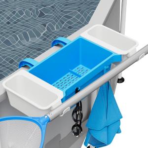 TidyMister 2025 2 Sets XL Poolside Storage Basket with 2 Cup Holder & Pole Hanger, Stretchable Pool Toy Holder Storage for Towels Drinks Pool Accessories Bar for Most Frame Above Ground Swimming Pools