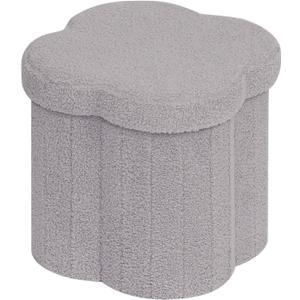 B FSOBEIIALEO Storage Ottoman Cube, Flowers Shaped Ottomans with Storage Foot Stool Footrest, Boucle Ottoman Seat for Dorm Room, Faux Teddy Fur, Grey 15"x15"x15"