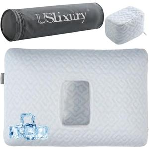 USlixury Piercing Pillow with Foam Plug - Piercing Pillow with Off Center and 4.7"X3.2" Ear Hole, Soft CertiPUR-US Memory Foam, Firm Support for Side Sleepers, Cooling, Traveling, 16"X11"X4''