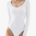 PUMIEY Women's Scoop Neck Long Sleeve Bodysuit Body-hugging Sexy Tops Smoke Cloud Collection. Small, White