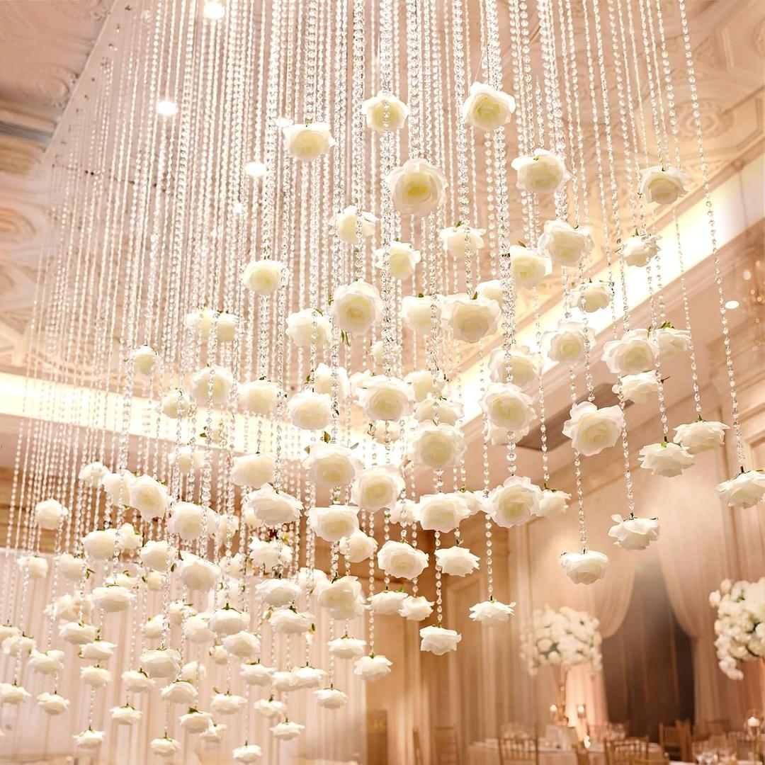 Norme 16pcs 31.4 Inch Wedding Rose Hanging Garland Crystal Beaded String Garland Artificial Rose Flower Decor for Wedding Engagement Bridal Shower Party Valentine's Day Party Decorations