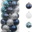 Valery Madelyn Ornaments for Christmas Trees, 35ct Navy Blue and Silver Shatterproof Christmas Tree Decorations, 2.76 Inches Winter Wonderland Hanging Ball Ornaments Bulk for Xmas Holiday Decor